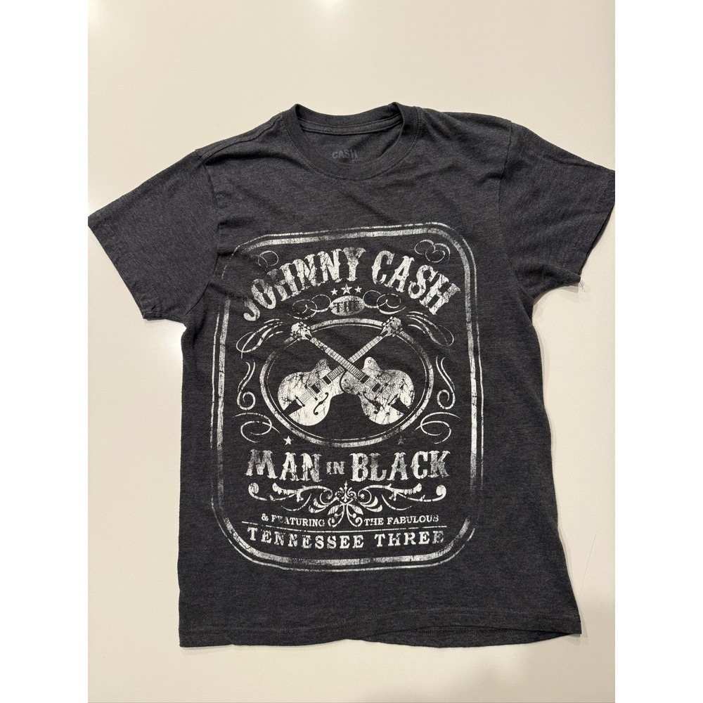 Johnny Cash Man in Black T-Shirt Charcoal Grey S Short Sleeve Unisex Music